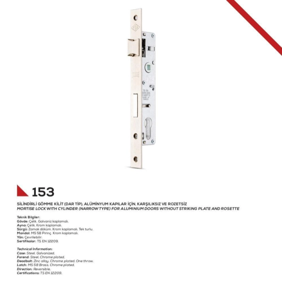 153-30 Alm.Doğrama Kapı Kilidi Nikel - Görsel 2